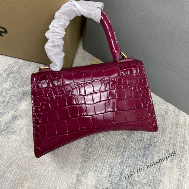 Balenciaga專櫃爆款鱷魚紋櫻桃紅色Hourglass沙漏包 巴黎世家頂級原單手提肩背包 fyj1204